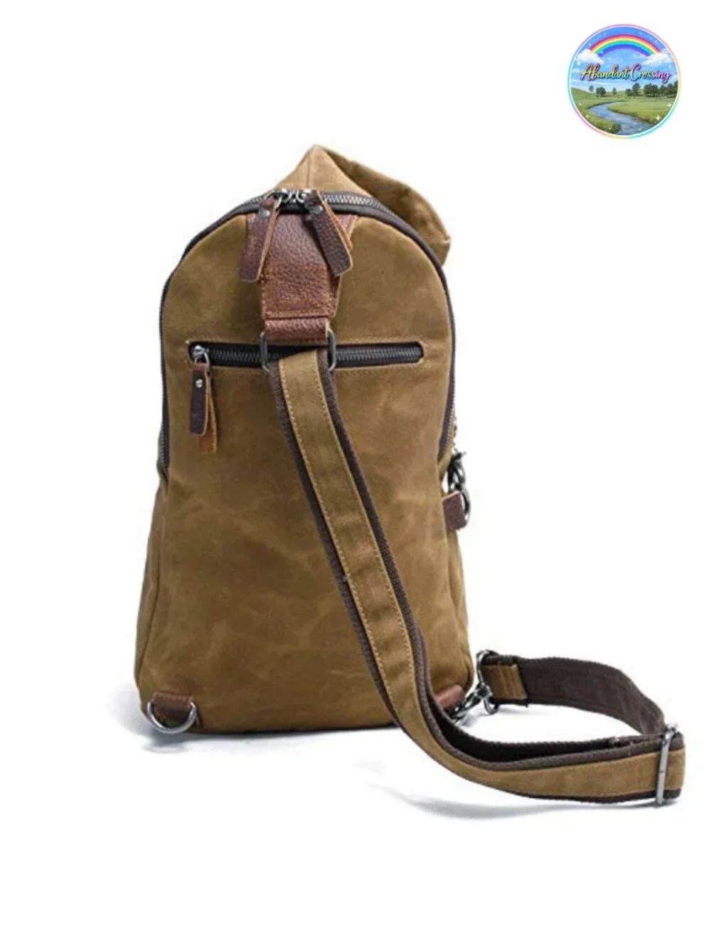 Waxed Canvas Sling Backpack Crossbody Bag with Leather Straps Men's Daypack